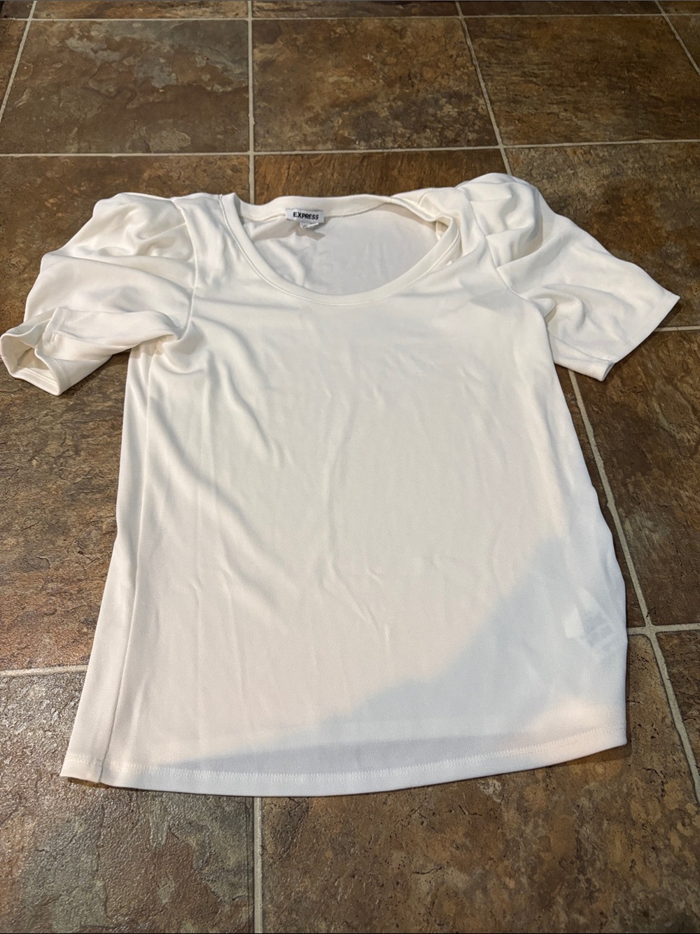 Express Cream Short Sleeve Scoop Neck Top with Puff Sleeves